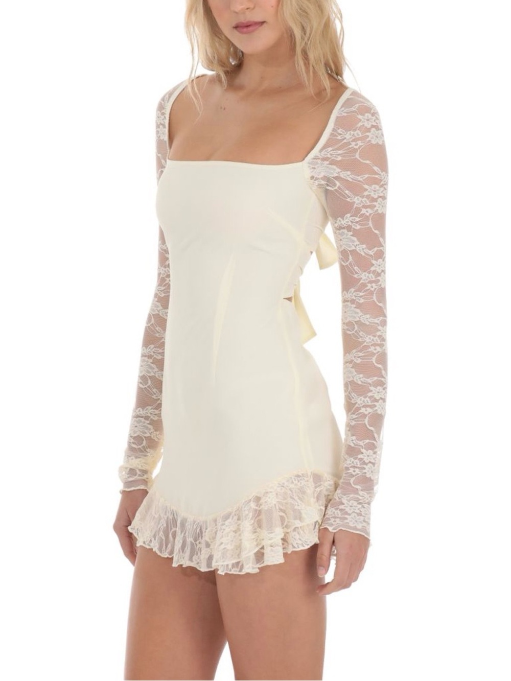 Lucy in the Sky Ivory Lace-Sleeve Slip Dress